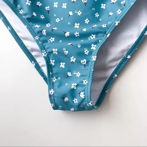 Floral High Waist Swim Suit Bikini Bottom Ruffle Blue Small
