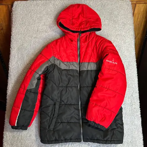 Swiss alps puffy red black jacket Size M