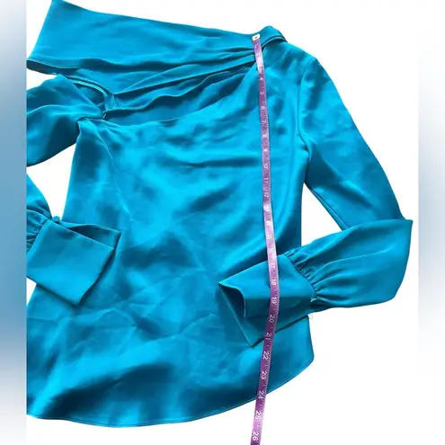 Simkhai Alice Off Shoulder Blouse Draped Satin Long Sleeve Phthalo Blue XS NWT