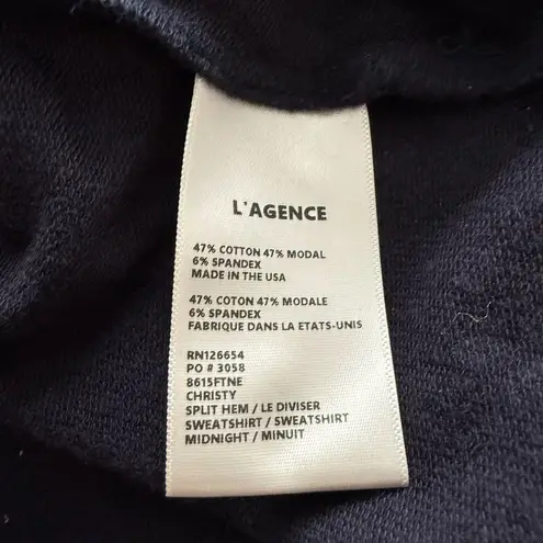 L'Agence Christy Split Hem Long Sleeve Embroidered Sweatshirt Midnight