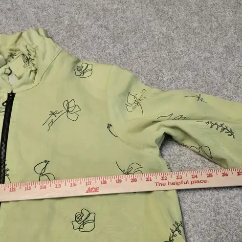 Fridaze Linen Redefined Lime Green Floral Zip Jacket Tunic Top Sz L Pockets Size L