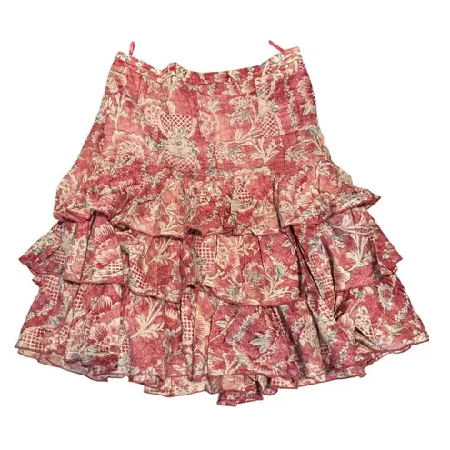 Lauren Jeans Co. Ralph Lauren Tiered Ruffle Skirt Size 8 Pink and Blue Floral