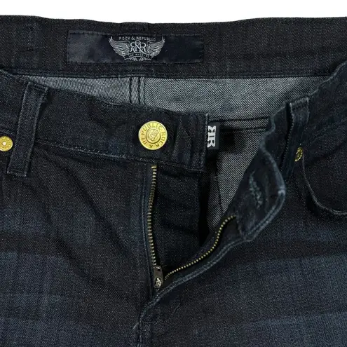 Rock & Republic  SZ 31 Stella Jeans Embroidered Straight Leg Dark Wash Mid-Rise