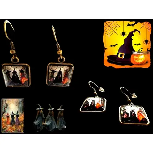 Macbeth Three Witches Earrings Halloween Supernatural Power Dark Force Literatur Gold