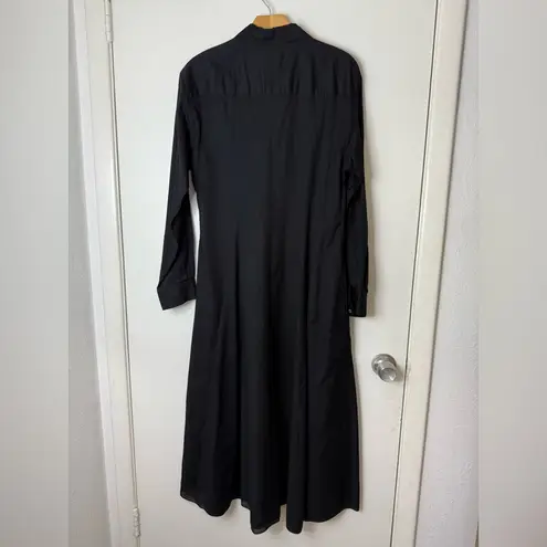 Three graces black cotton, long sleeve button front shirt dress midi/maxi 12