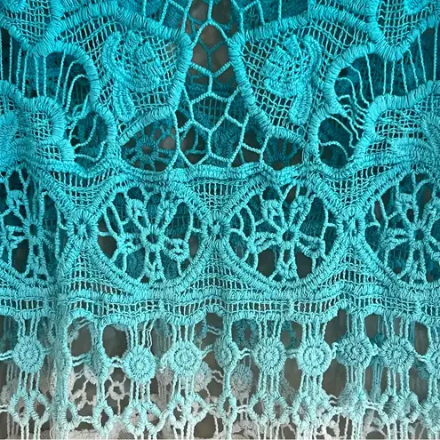 Womens Boho Open Knit Crochet Tank Top Sz L Lace Beach Resort Festival Coachella Blue Size L