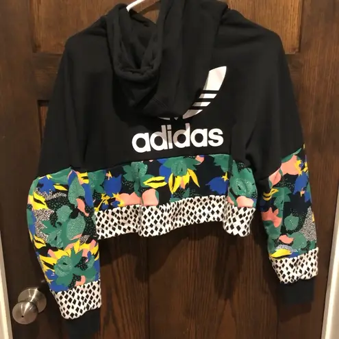 Adidas Small  Mixed Print Cropped Logo Hoodie