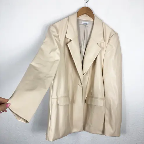 We Wore What Faux Leather Blazer Medium Cream Oversized Quiet Luxury Minimalist