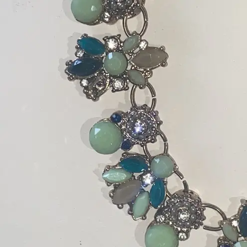 Deco sparkle blue crystal and mint alabaster necklace with Rhinstone accents