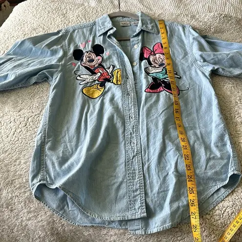 Disney Vintage  Store Women's S Mickey Minnie Embroidered Denim Shirt 90's Mom