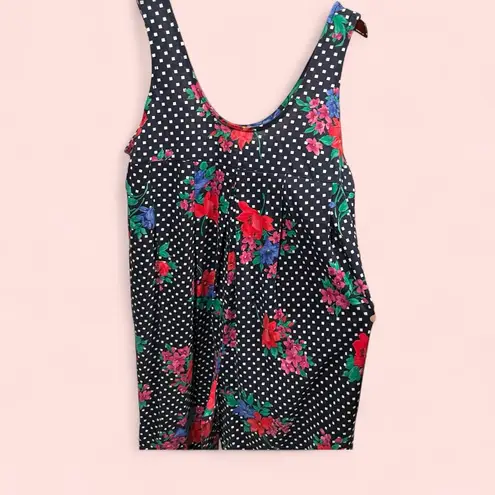 Vintage 80s Randi jumpsuit oversized made in USA cotton blend polka dot floral Black Size L