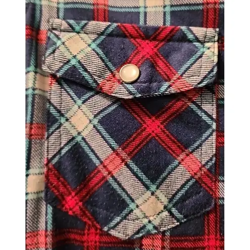 Passport Plaid Flannel Shirt Long Sleeve Western Style Button Up Shirt Medium Red