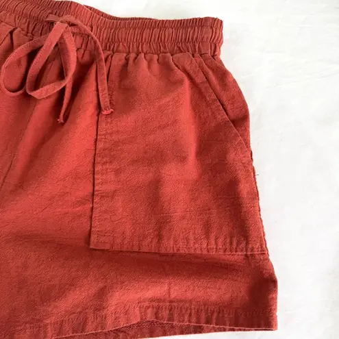 Cotton Linen Shorts High Waist Oversized Size Small Red
