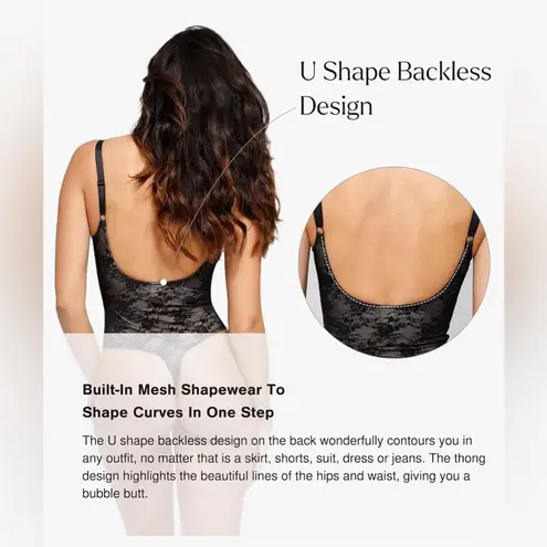 Popilush Lace Body Suits Women Tummy Control Shapewear Deep V Backless Black Size undefined