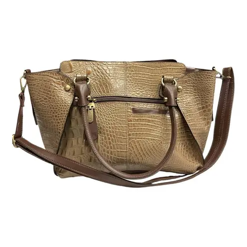 MC Marc Chantal Handpainted Genuine Leather Satchel Croco Embossed Sabrina 2019 Brown