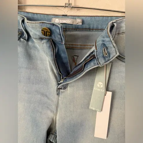 TRACTR Lt Blue Denim Cropped Cuffed Box Jeans Womens Mid