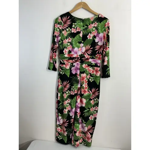 Womans Melrose 8 Floral Sheath Dress Multicolor Back Zip 3/4 Sleeve Lined Midi