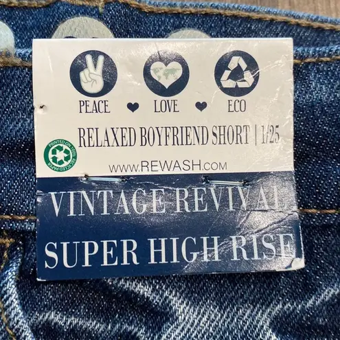 REWASH  Vintage Revival Super High Rise Distressed Boyfriend Blue Jean Shorts 25