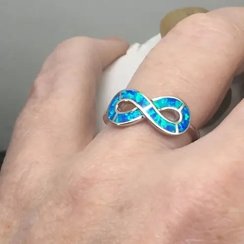 Infinity Opal Sterling Silver Ring Blue Size 8