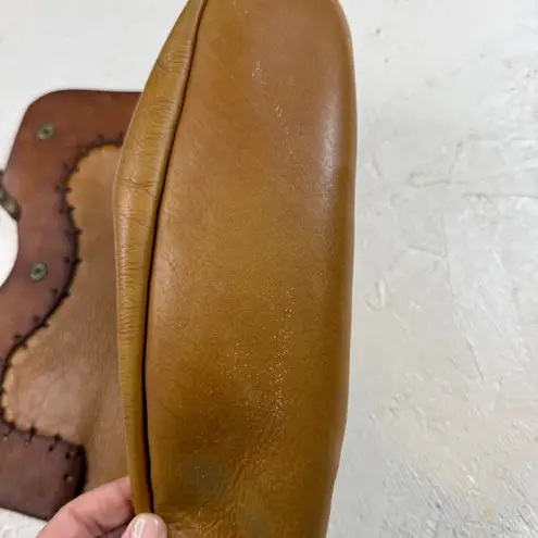 Vintage Leather Hobo Shoulder Bag Medium Boho Hippie Handmade Stitch Detail Brown