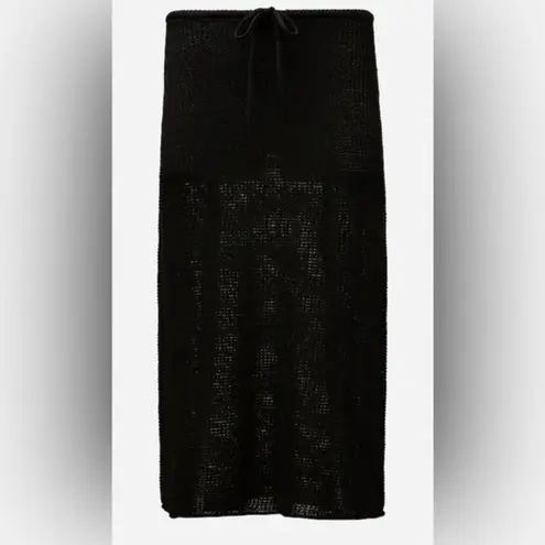 ONIA Black 100% Linen Knit Crochet Low Rise Semi Sheer Pull On Midi Skirt S