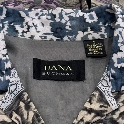Dana Buchman Vintage Floral Long Sleeve 100% Silk Long Sleeve Blouse Size 2