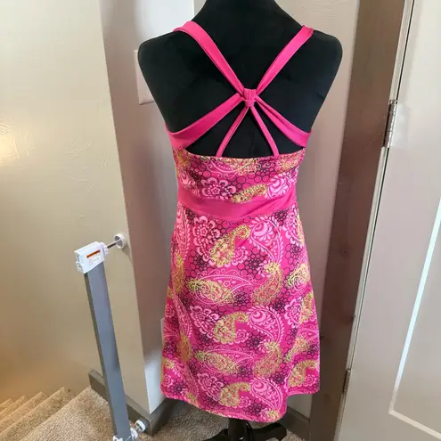 Soybu Athleisure Tennis Yoga Tank Dress Pink Floral Crisscross Strappy Stretch M