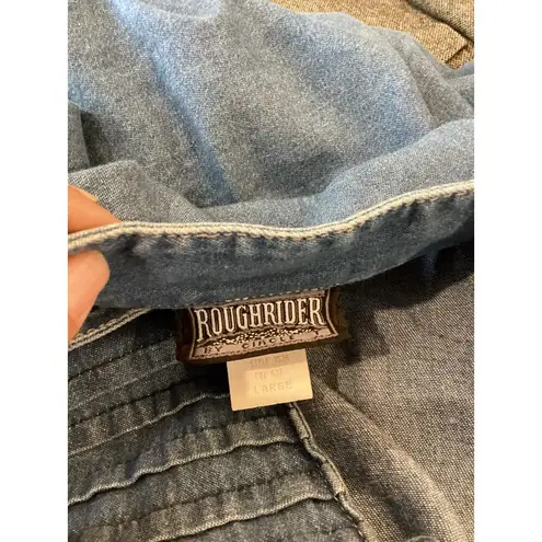 Vintage Roughrider by Circle T Blue Denim Western rodeo midi knee dress L Size L
