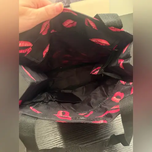 Lips Black & Pink Top Handle Tote Bag Shopper Travel Bag Zippered Pockets