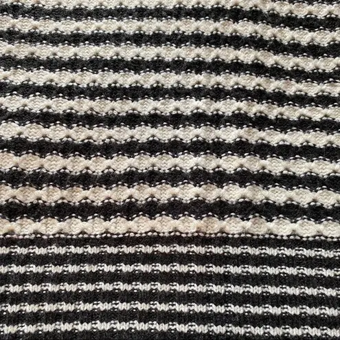 Design History Striped Short Sleeve Cowl Neck Long Sweater Gray/Cream Medium