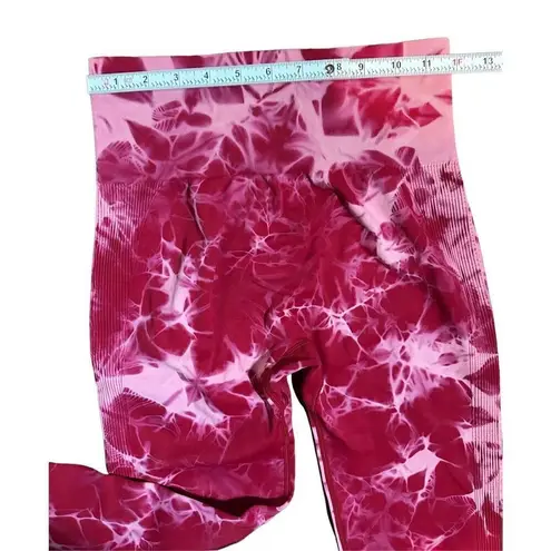 Aoxjox womens red pink marbled tie dye athletic leggings sz Small