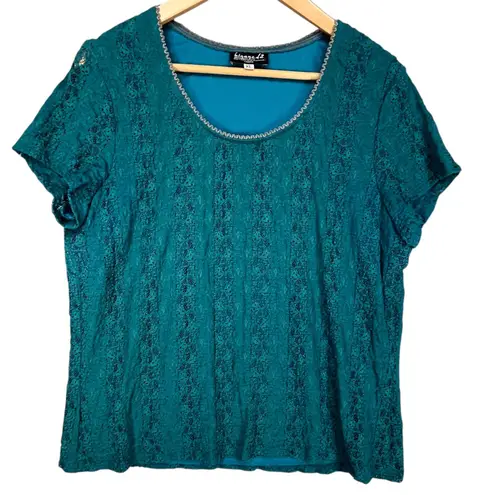 BiyAYCDA Lot of 3 Teal Red Pink Scoop Neck Stretch Feminine Blouse Lace Tops Size XL