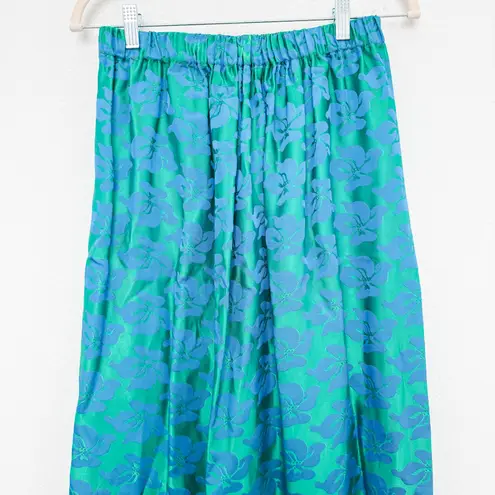 VTG Handmade Womens Maxi Skirt Size S Blue Green Floral Boho Maximalist Retro