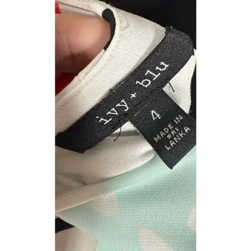 Ivy + Blu Women faux wrap side tie large palm leaf print dress size 4 White