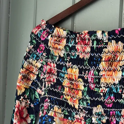 Farm Rio Anthropologie Dress Mini Smocked Dainty Off Shoulder Black Size Small P