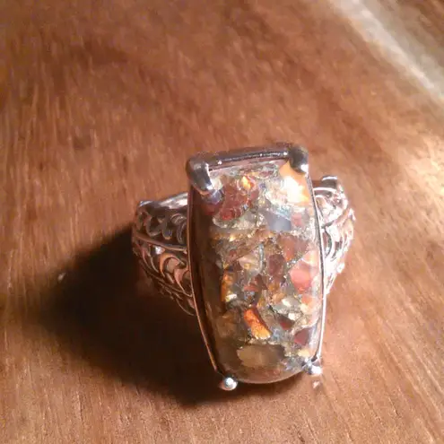 Matrix Fire Opal 14K Rose Gold Over Copper Solitaire Ring (Size 6)