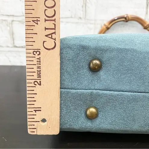 Handmade Blue Embroidered Butterfly & Flowers Wooden Top Handle Chain Strap Bag