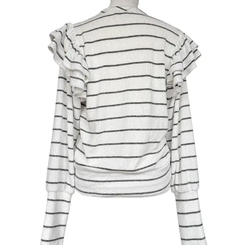 Evereve Tory White Black Striped Ruffle Knit Pullover Long Sleeve Sweater Sz S
