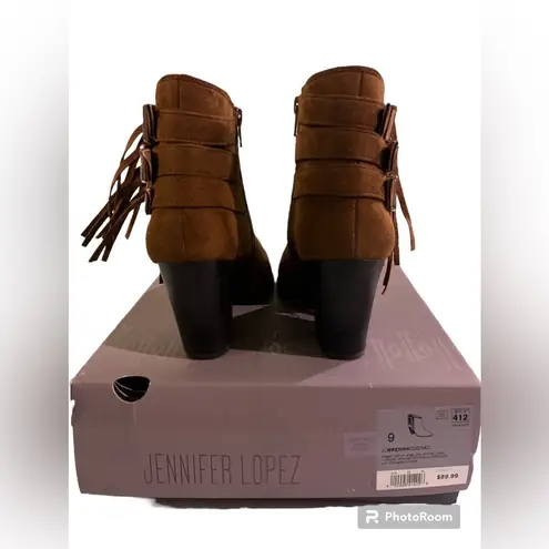 Jennifer Lopez  JLo Ankle Fringed‎ Booties Brown Genuine Suede Size 9 Medium