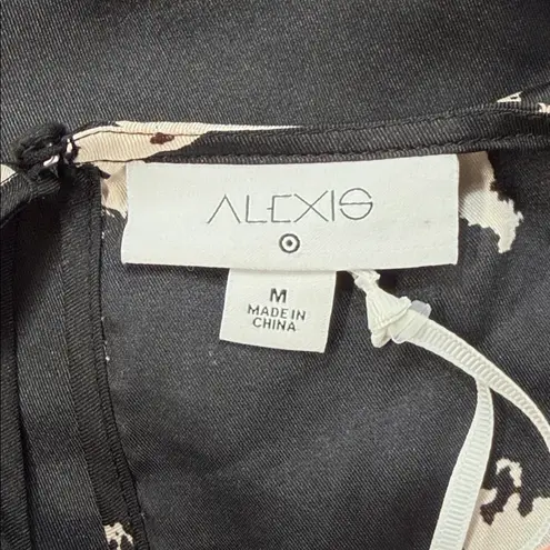 ALEXIS X TARGET NWT Black Beige Print Ruffle Hem Long Balloon Sleeve Mini Dress Size M