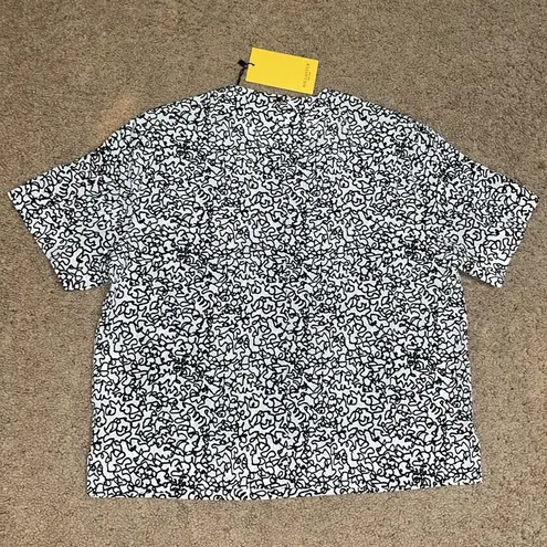 MM.LaFleur M.M. Lafleur The Annika 2.0 Top Tee Washable Silk Scribble Print Black White S