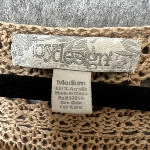 By Design Crochet Top Knit Open Weave Boho Top Beige Medium Sweater Tan