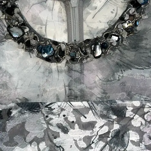 Belle Badgley Mischka Kristin Black Gray Shift Dress Polished Stone Neck Size 4