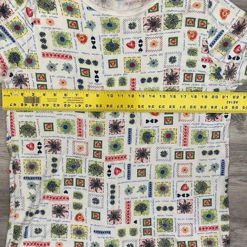 Just My Size White w/ Multi Color Heart & Floral Print Short Sleeve Tee 14W/16W