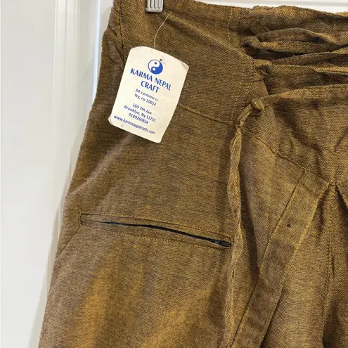 NWT Karma Nepal Craft Brown Wrap Wide Leg Palazzo Pants size 6 approx