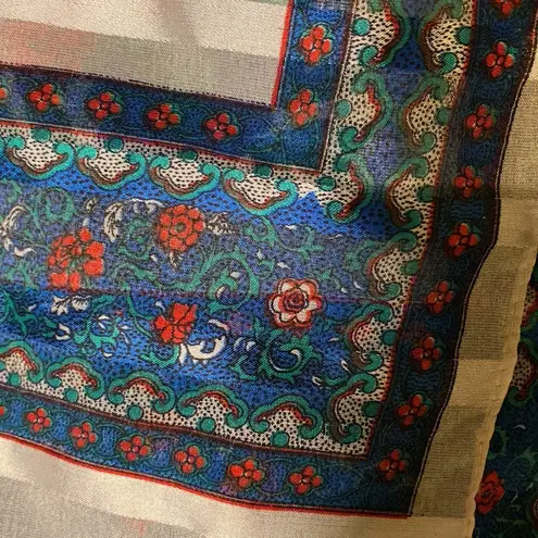 Vintage red, blue, white poppy carnations floral scarf