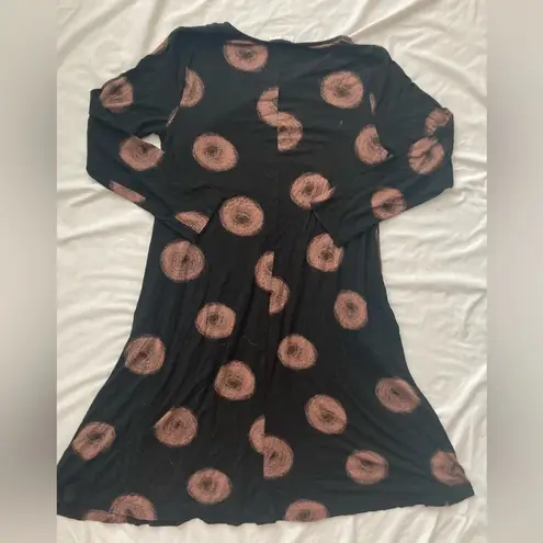 Komil Black Cocoon Long Sleeve Graphic Print Midi Dress Size Small Blue