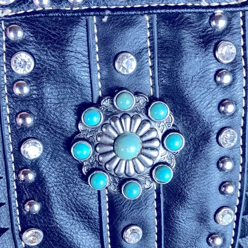 Montana West (American Bling) Turquoise/Black Leather Phone Crossbody Purse