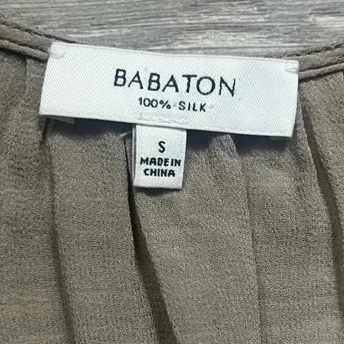 Babaton Aritzia 100% Silk Tan Surplice Long Sleeve Peplum Blouse Size S Career