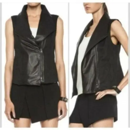 Vince  Leather Linen Asymmetric Moto Biker Vest Black Womens Size XS